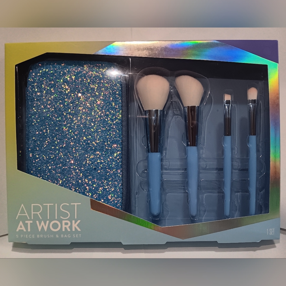 Blue Makeup Brush Set With Bag